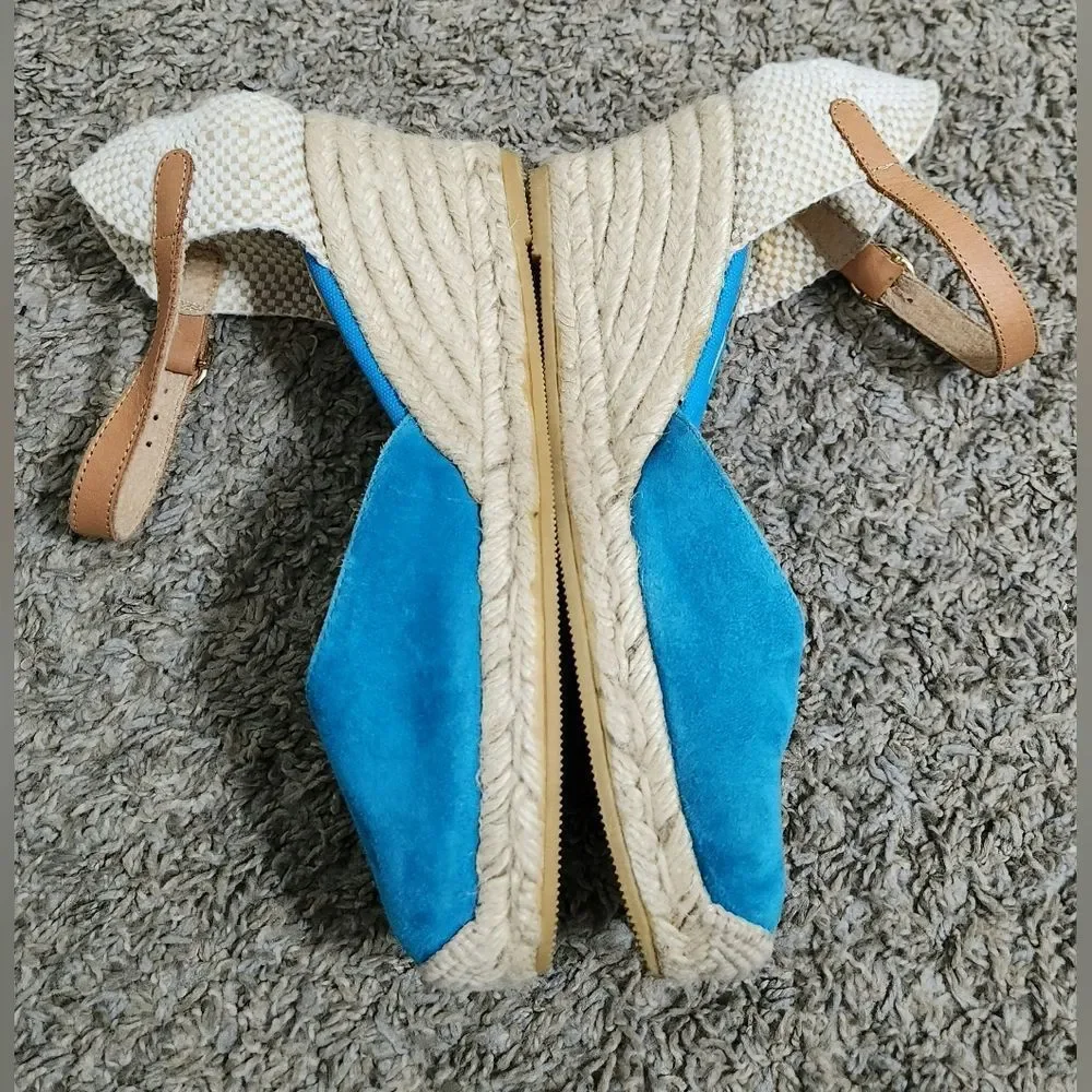 NWOB Kanna blue suede leather espadrilles Wedge Sandals blue size 10